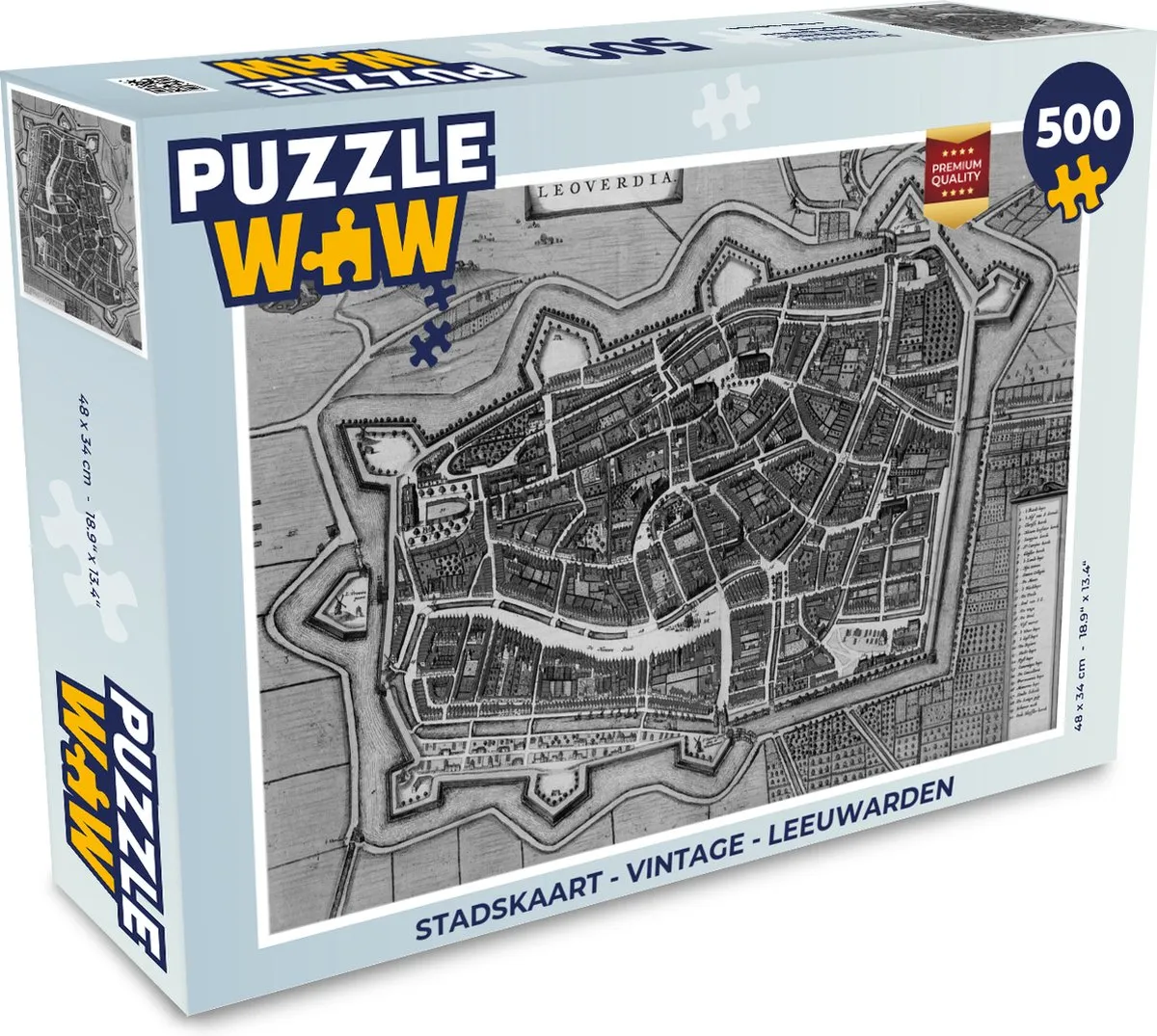 PuzzleWow Stadskaart Leeuwarden Legpuzzel 500 Stuks - Multicolor