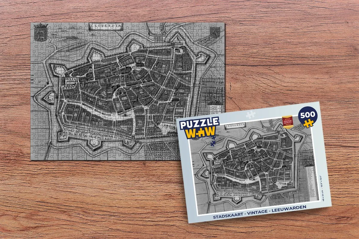 PuzzleWow Stadskaart Leeuwarden Legpuzzel 500 Stuks - Multicolor