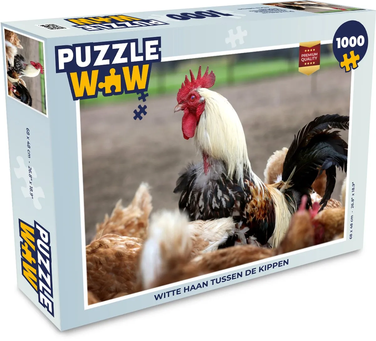 PuzzleWow Legpuzzel Witte haan tussen de kippen 1000 Stuks - Multicolor