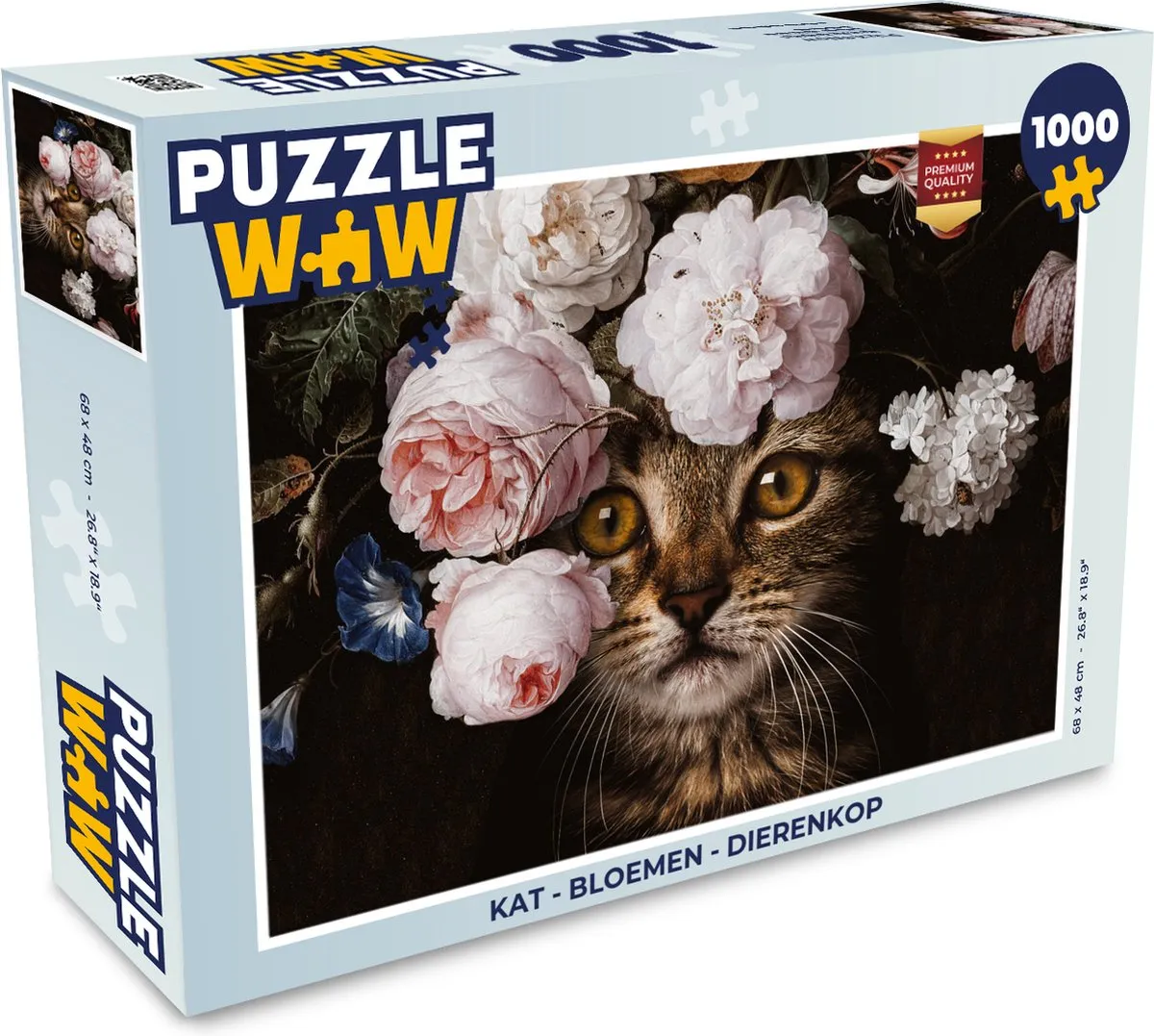 PuzzleWow Kattenbloemen Dierenkop Legpuzzel 1000 Stuks - Multicolor
