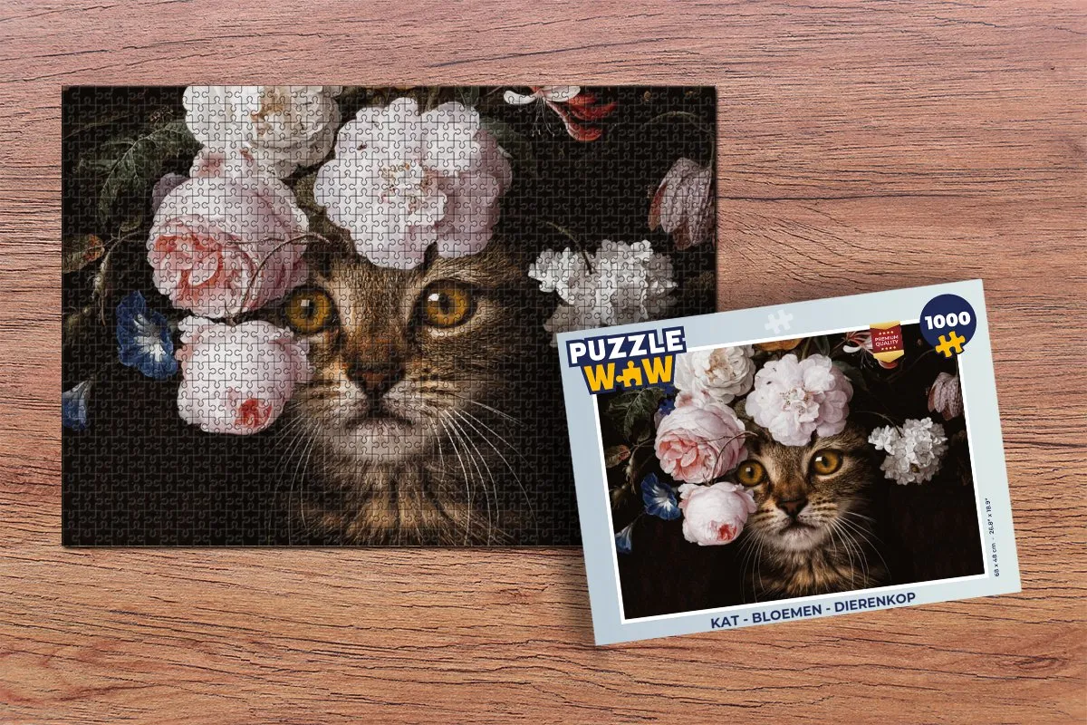PuzzleWow Kattenbloemen Dierenkop Legpuzzel 1000 Stuks - Multicolor