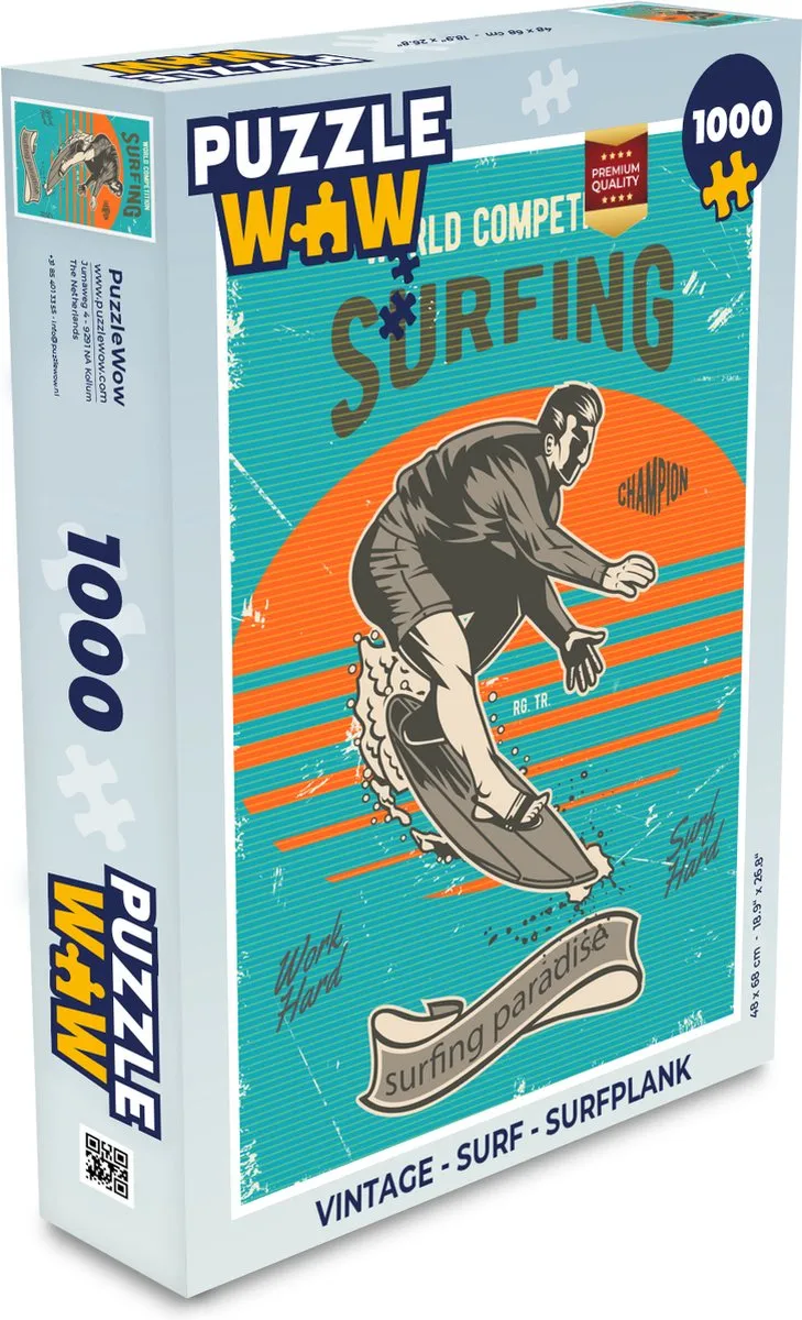 PuzzleWow Vintage Surfplank Legpuzzel 1000 Stuks - Multicolor