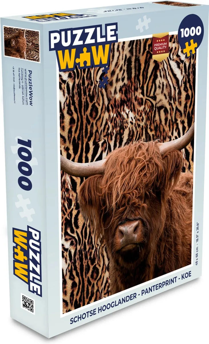 PuzzleWow Schotse Hooglander Panterprint Legpuzzel 1000 Stuks - Multicolor