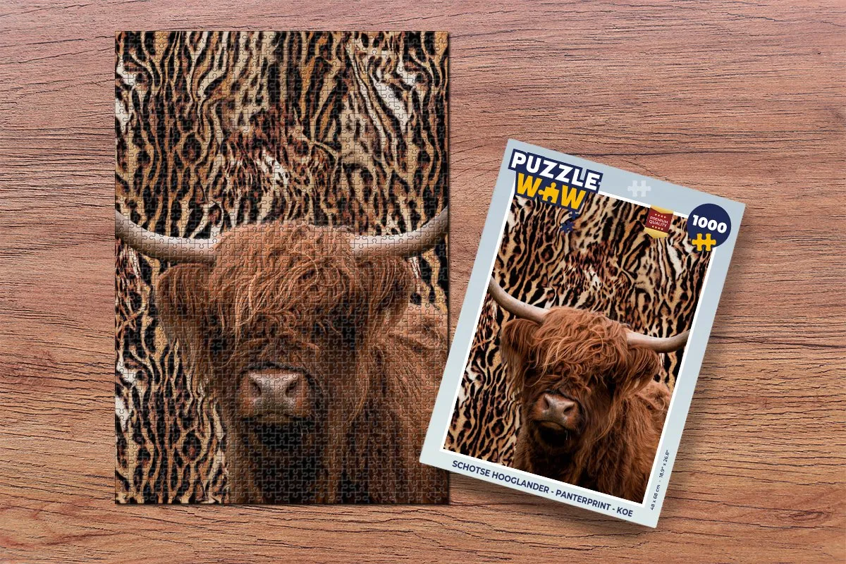 PuzzleWow Schotse Hooglander Panterprint Legpuzzel 1000 Stuks - Multicolor