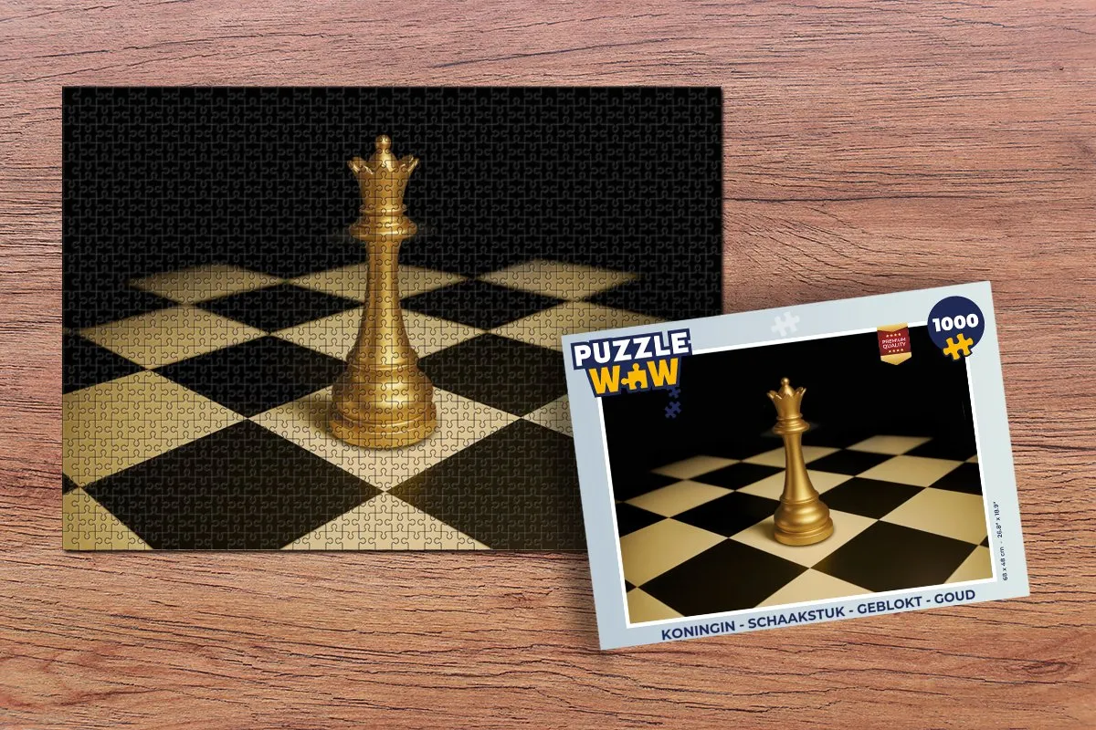 PuzzleWow Schaakstuk Koningin Legpuzzel 1000 Stuks - Goud