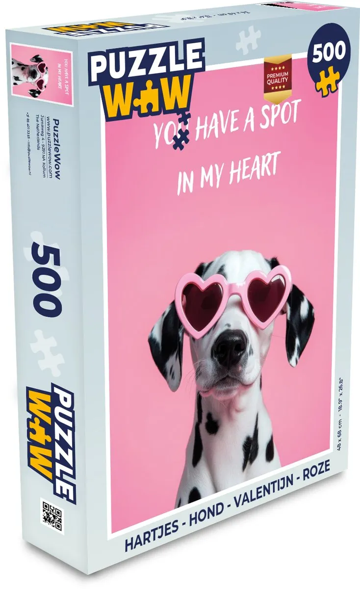 PuzzleWow Hartjes Hond Valentijn Legpuzzel 500 Stuks - Roze