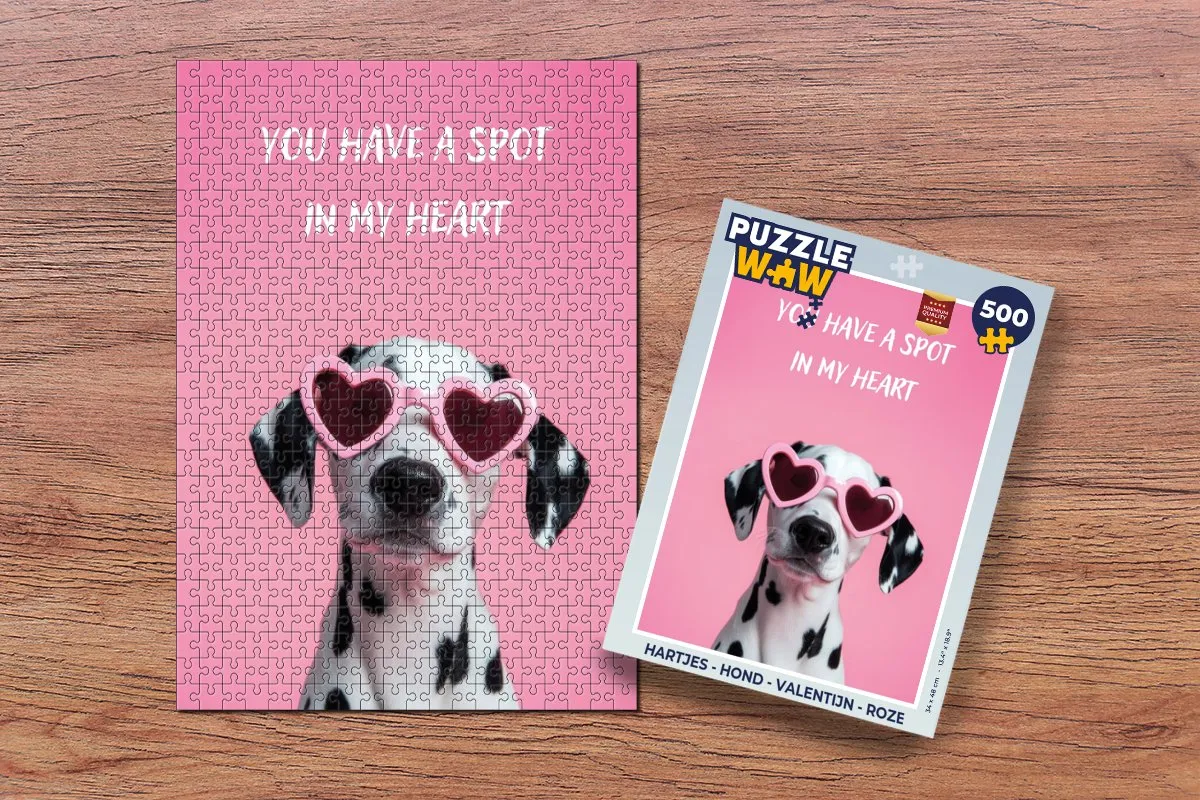 PuzzleWow Hartjes Hond Valentijn Legpuzzel 500 Stuks - Roze