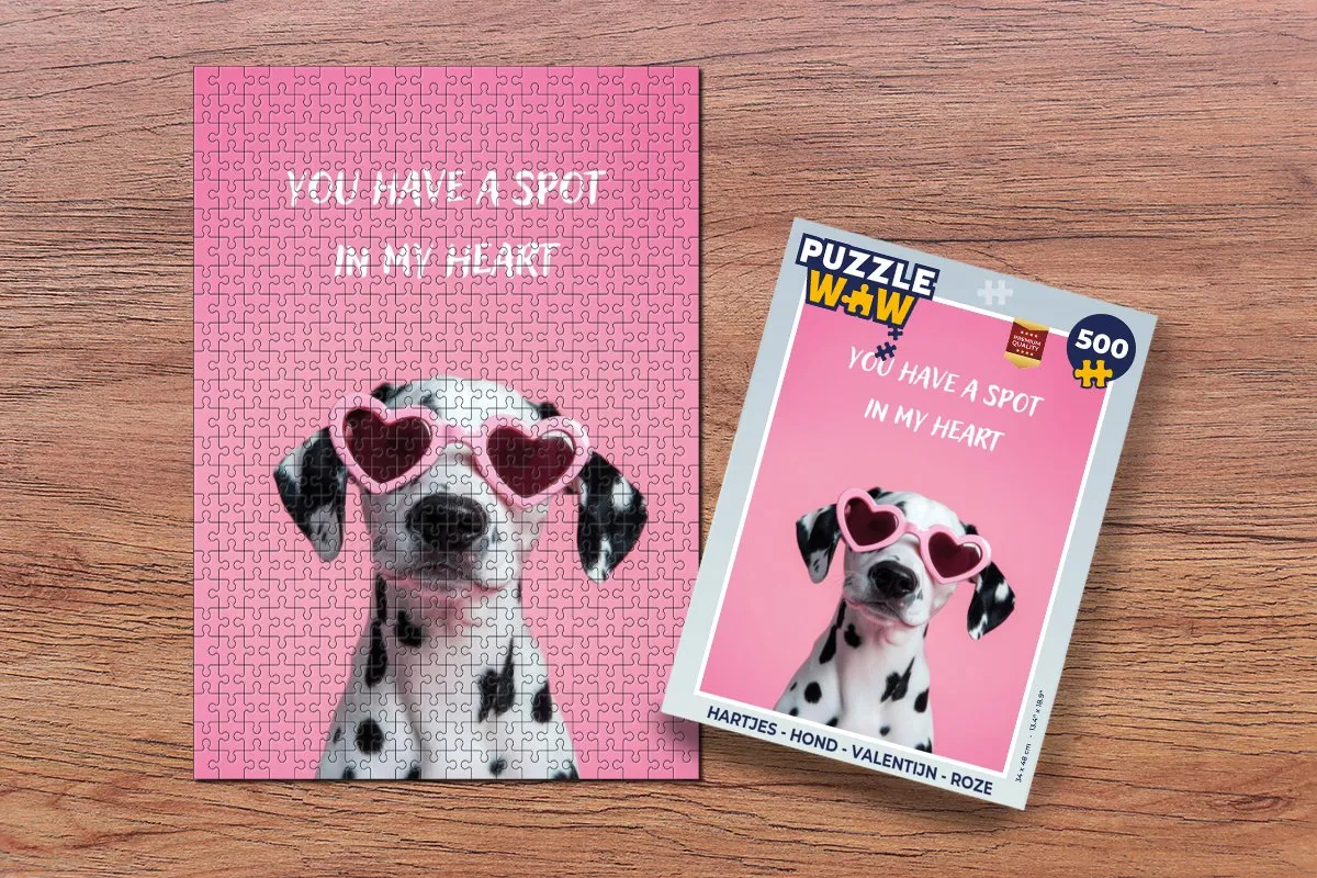 PuzzleWow Hartjes Hond Valentijn Legpuzzel 500 Stuks - Roze
