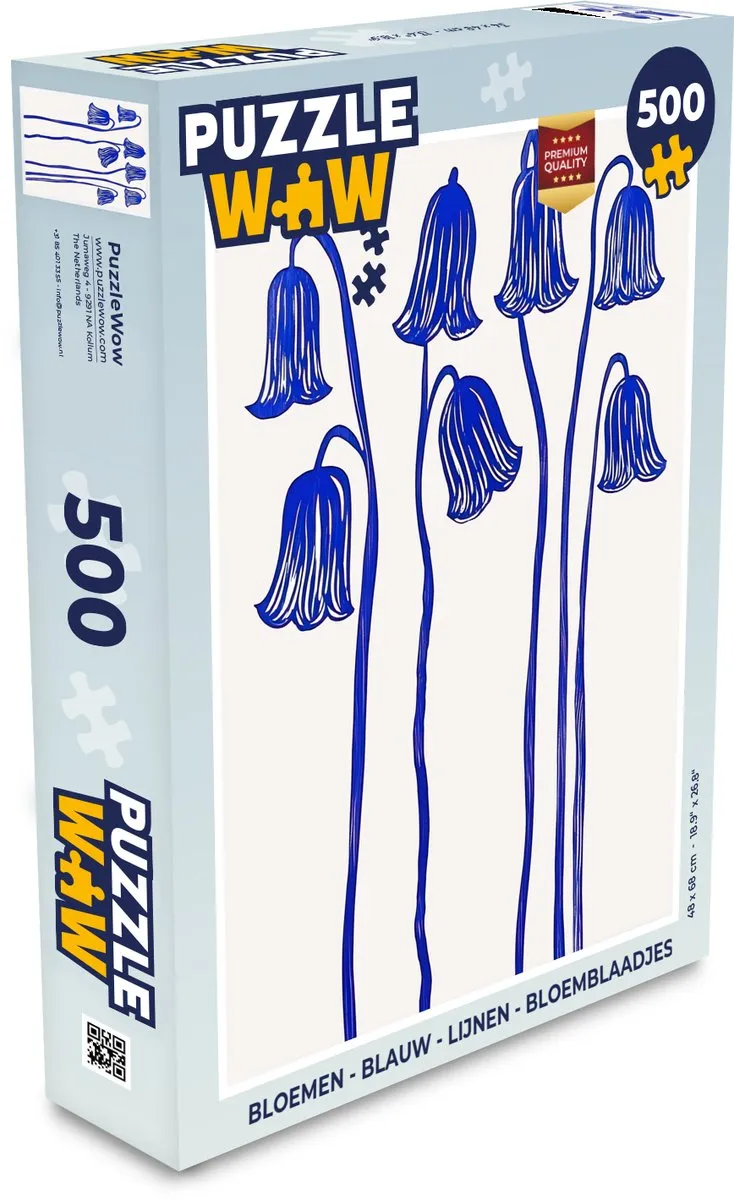 PuzzleWow Bloemen Legpuzzel 500 Stuks - Blauw