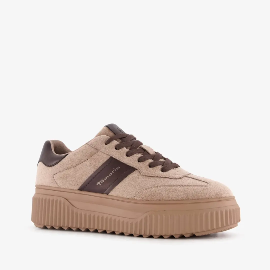Tamaris dames sneakers met plateauzool beige