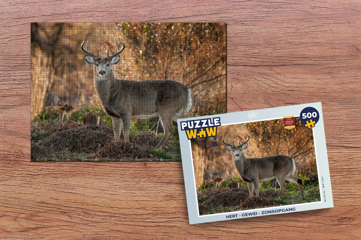 PuzzleWow Hert Gewei Zonsopgang Legpuzzel 500 Stuks - Multicolor