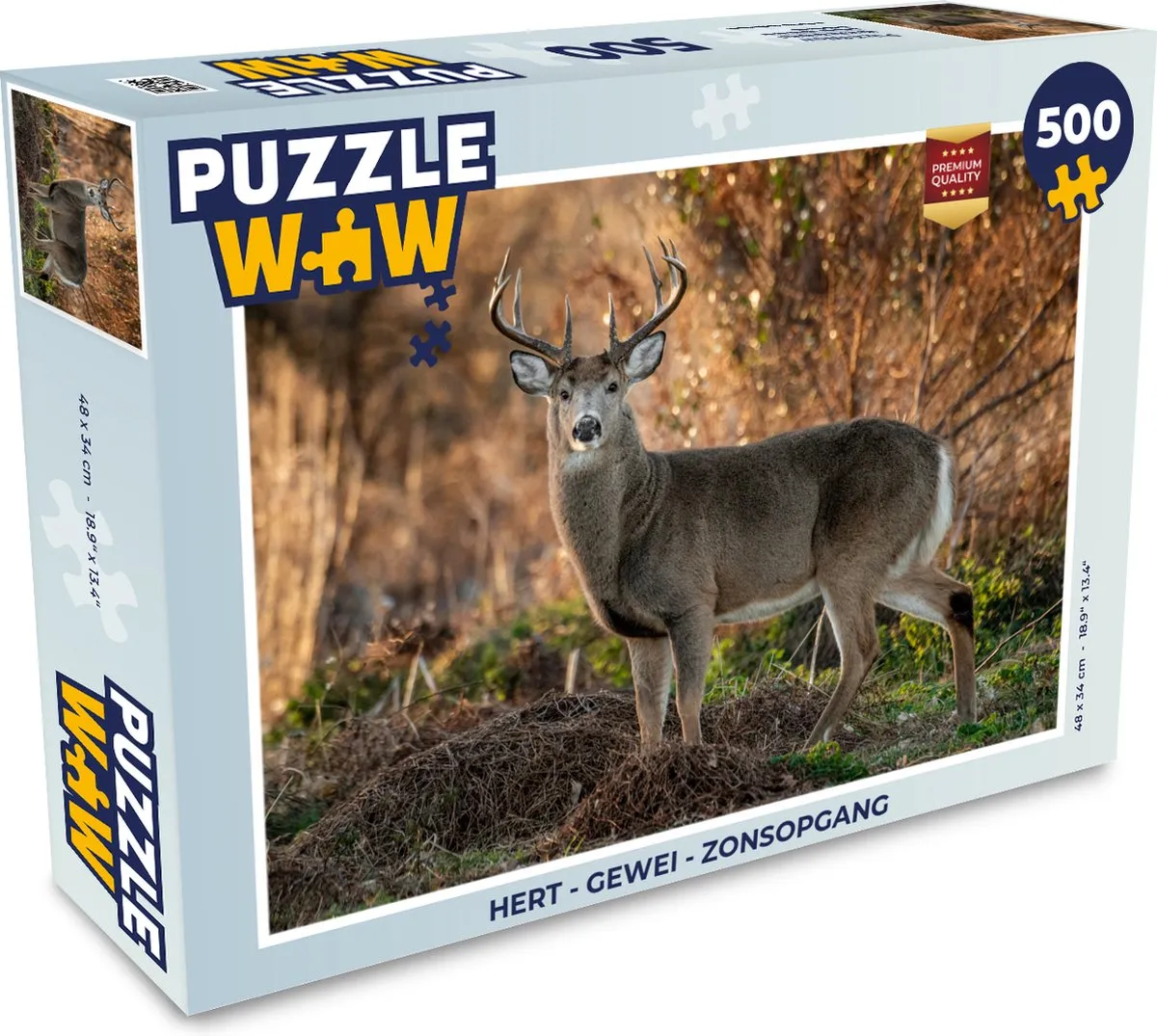 PuzzleWow Hert Gewei Zonsopgang Legpuzzel 500 Stuks - Multicolor