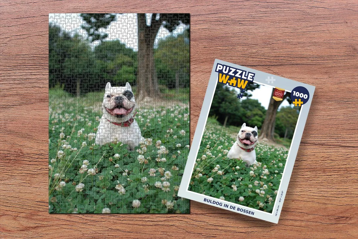 PuzzleWow Bulldog Bloemen Legpuzzel 1000 Stuks - Multicolor