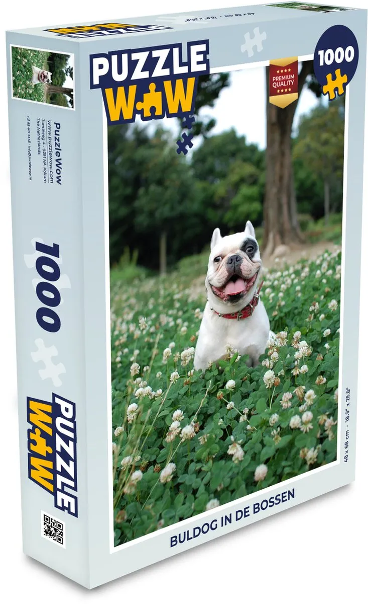 PuzzleWow Bulldog Bloemen Legpuzzel 1000 Stuks - Multicolor