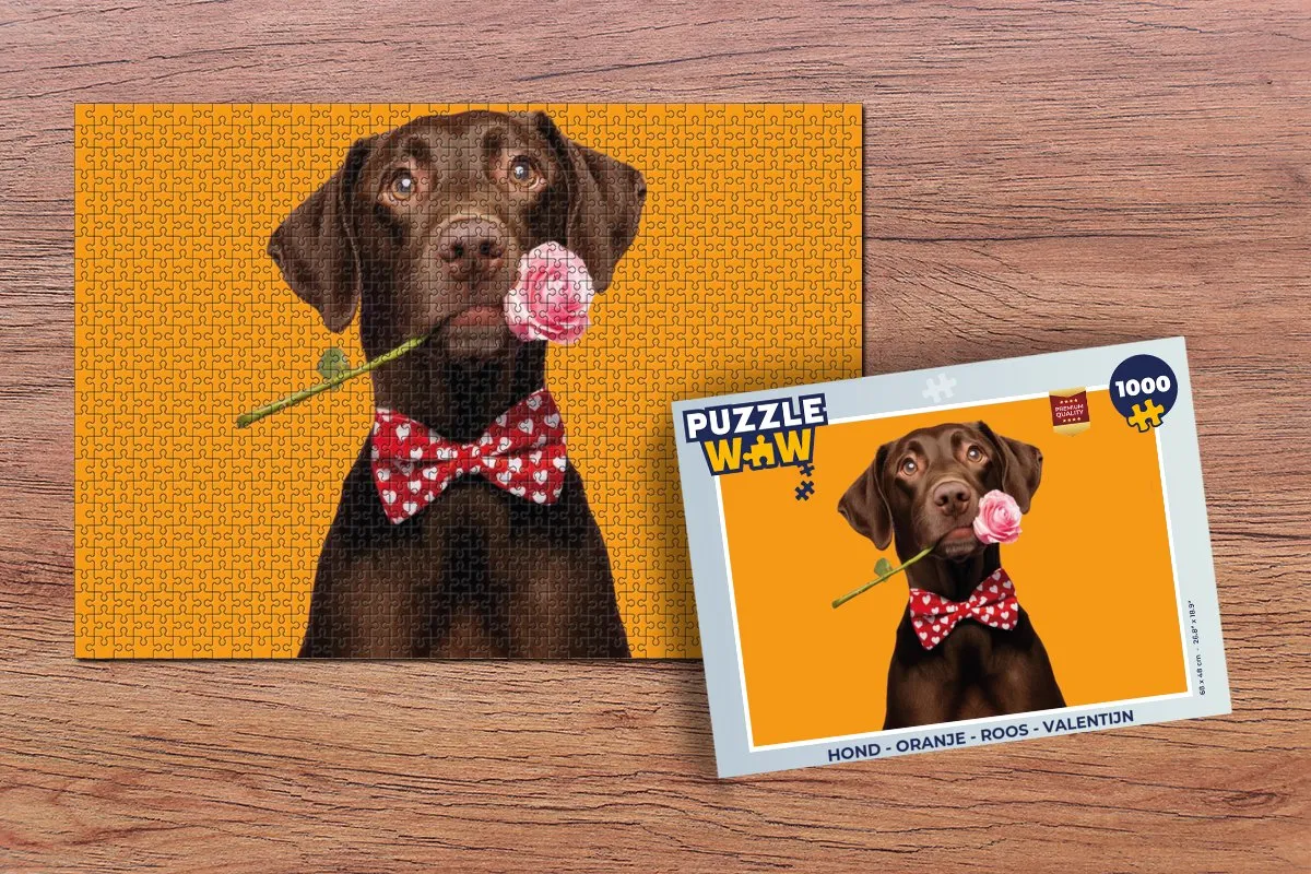 PuzzleWow Legpuzzel 1000 Stuks - Hond & Roos - Valentijn