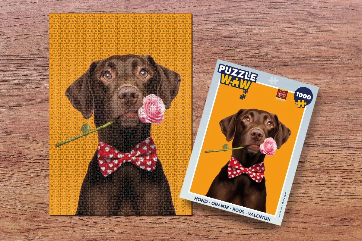 PuzzleWow Legpuzzel 1000 Stuks - Hond & Roos - Valentijn