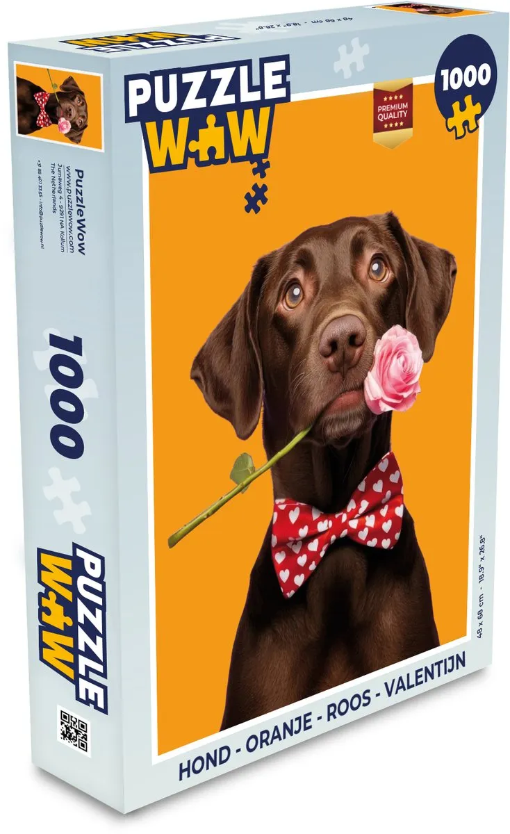 PuzzleWow Legpuzzel 1000 Stuks - Hond & Roos - Valentijn