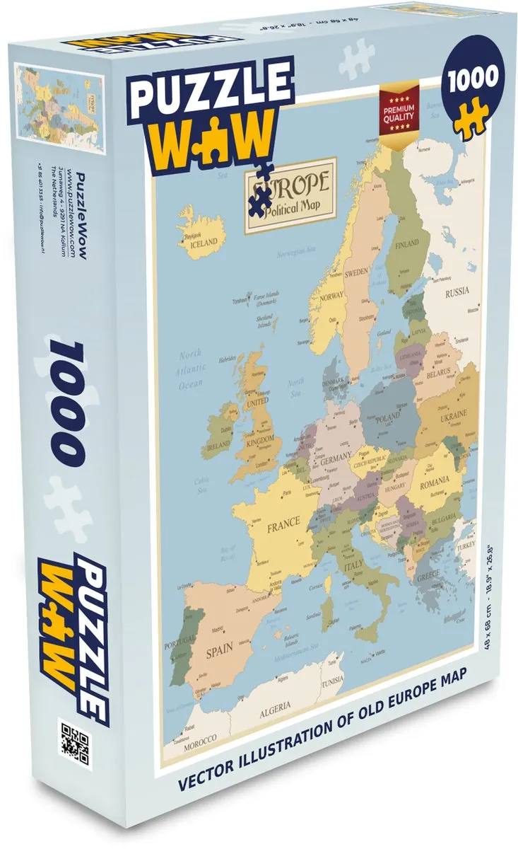 PuzzleWow Europa Oud Legpuzzel 1000 Stuks - Multicolor