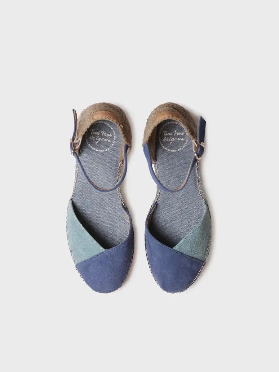 Tweekleurige suède espadrille voor dames met sleehak