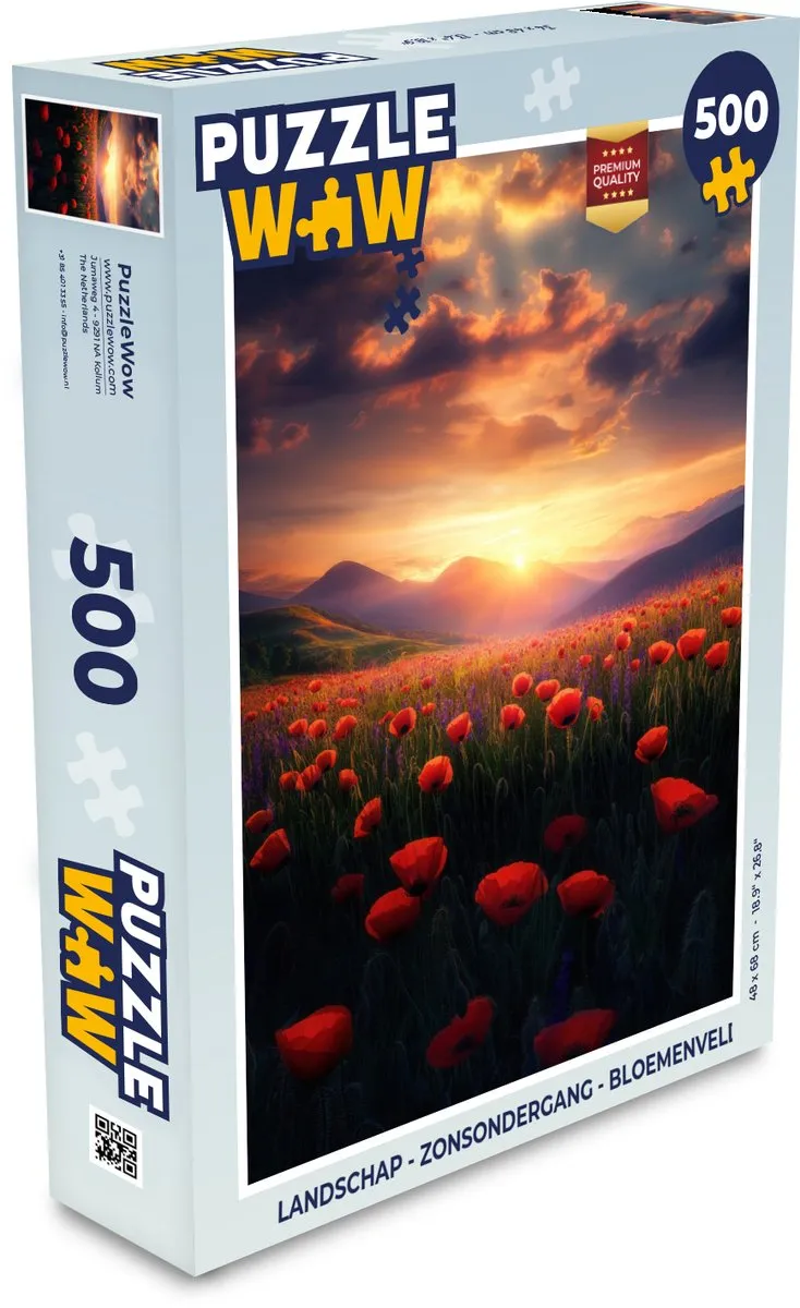 PuzzleWow Landschap Zonsondergang Legpuzzel 500 Stuks - Bloemen/Rood