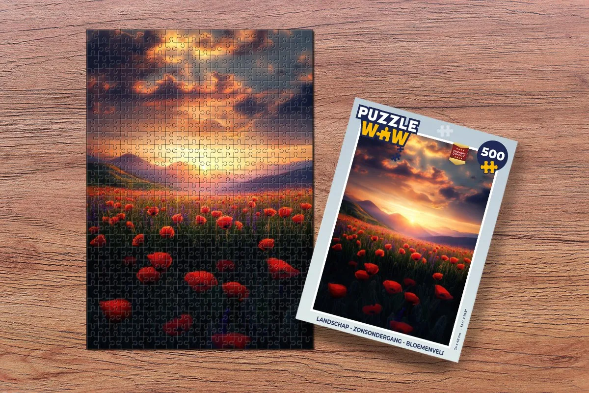 PuzzleWow Landschap Zonsondergang Legpuzzel 500 Stuks - Bloemen/Rood
