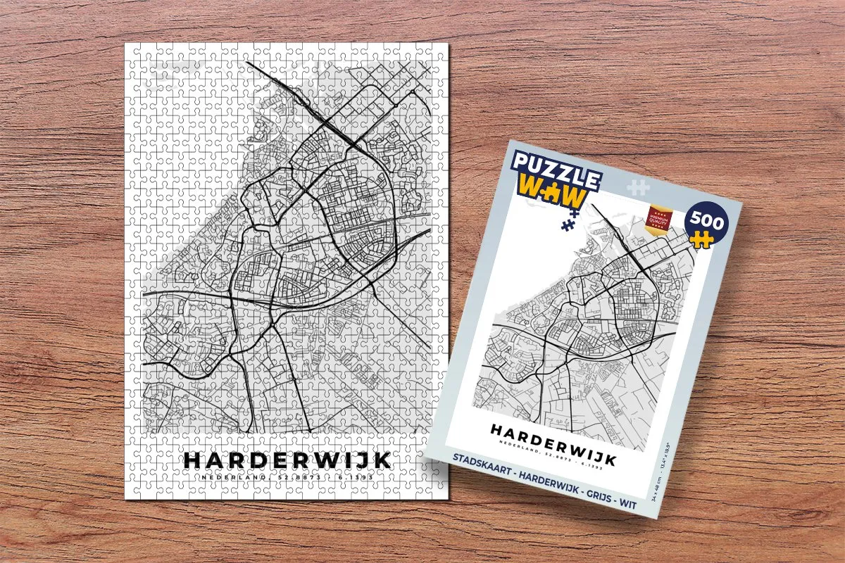 PuzzleWow Stadskaart Harderwijk Legpuzzel 500 Stuks - Multicolor