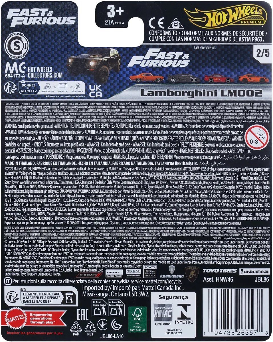 Hot Wheels Fast & Furious Lamborghini LM002 Auto - Zwart