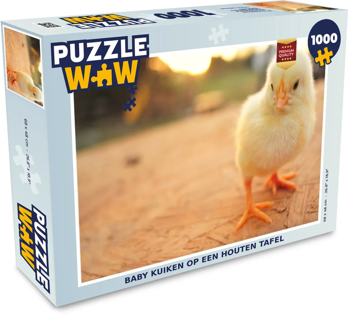 PuzzleWow Legpuzzel 1000 Stuks - Baby kuiken op houten tafel - Multicolor