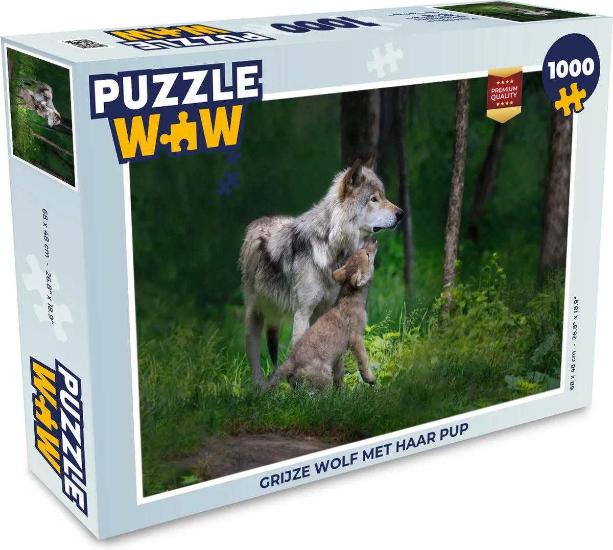 PuzzleWow Legpuzzel Grijze Wolf & Pup 1000 Stuks - Multicolor