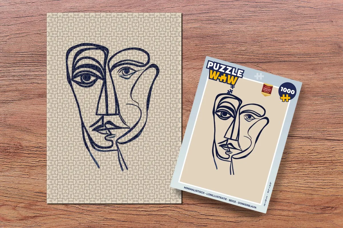 PuzzleWow Minimalistisch Legpuzzel 1000 Stuks - Lijnillustratie Gezicht