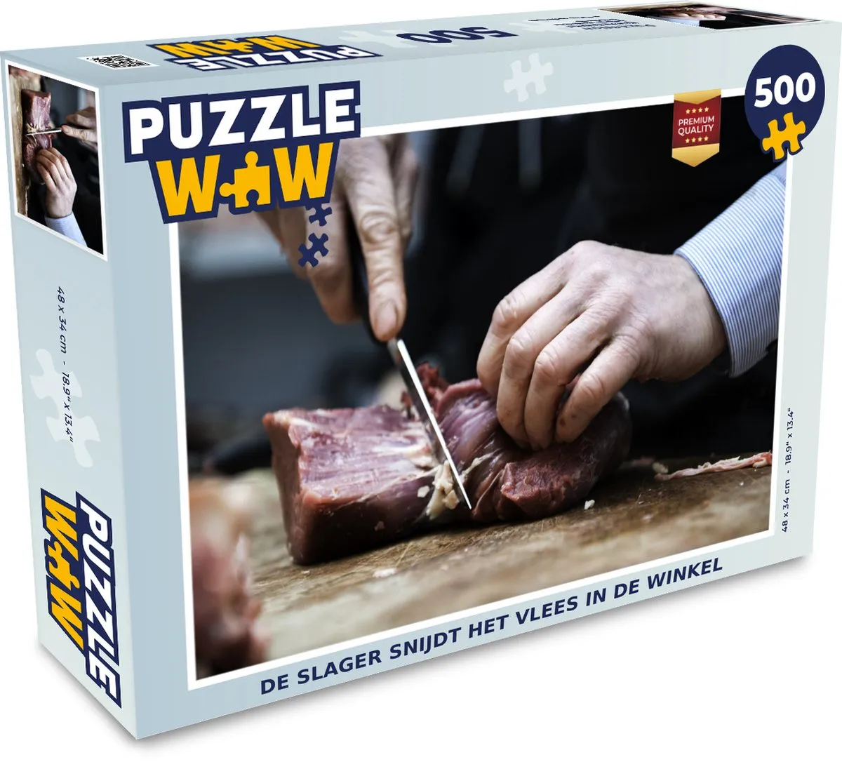 PuzzleWow Legpuzzel De slager snijdt het vlees in de winkel 500 Stuks - Multicolor