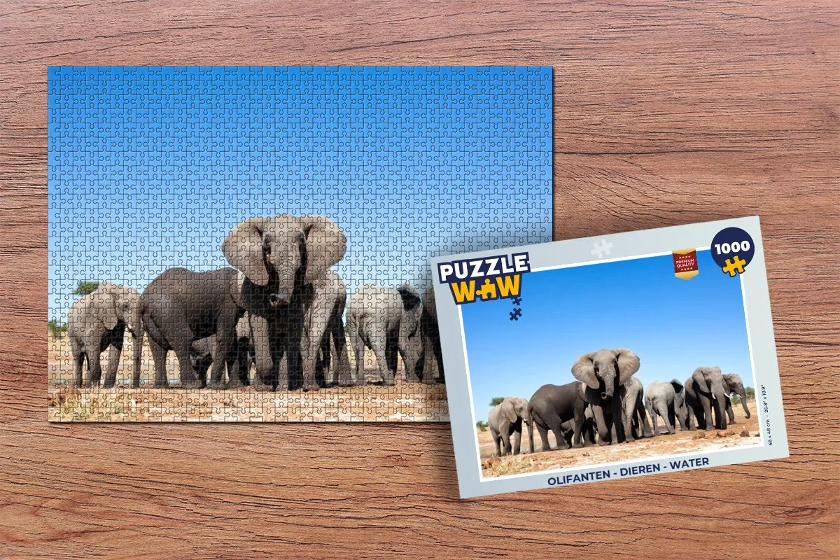 PuzzleWow Olifanten Water Legpuzzel 1000 Stuks - Multicolor