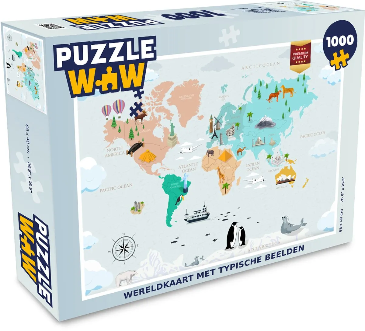 PuzzleWow Wereldkaart Legpuzzel 1000 Stuks - Multicolor