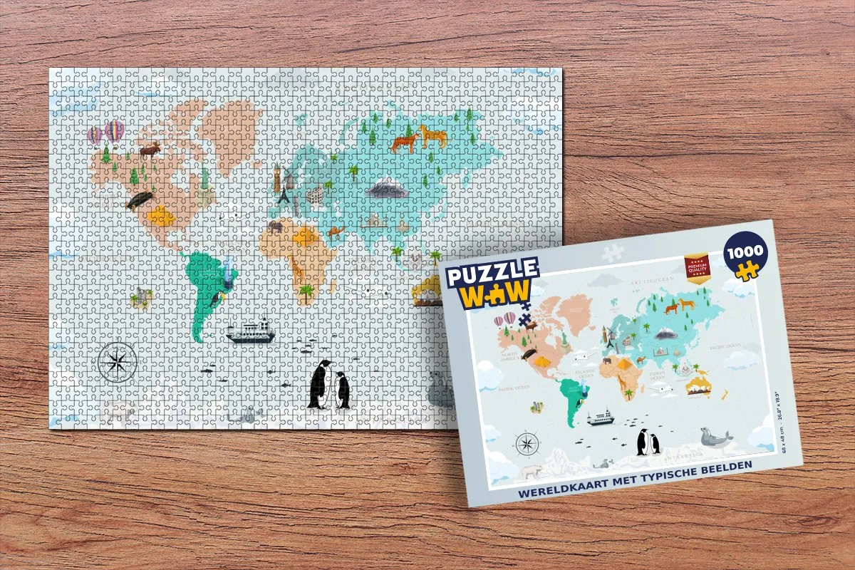 PuzzleWow Wereldkaart Legpuzzel 1000 Stuks - Multicolor