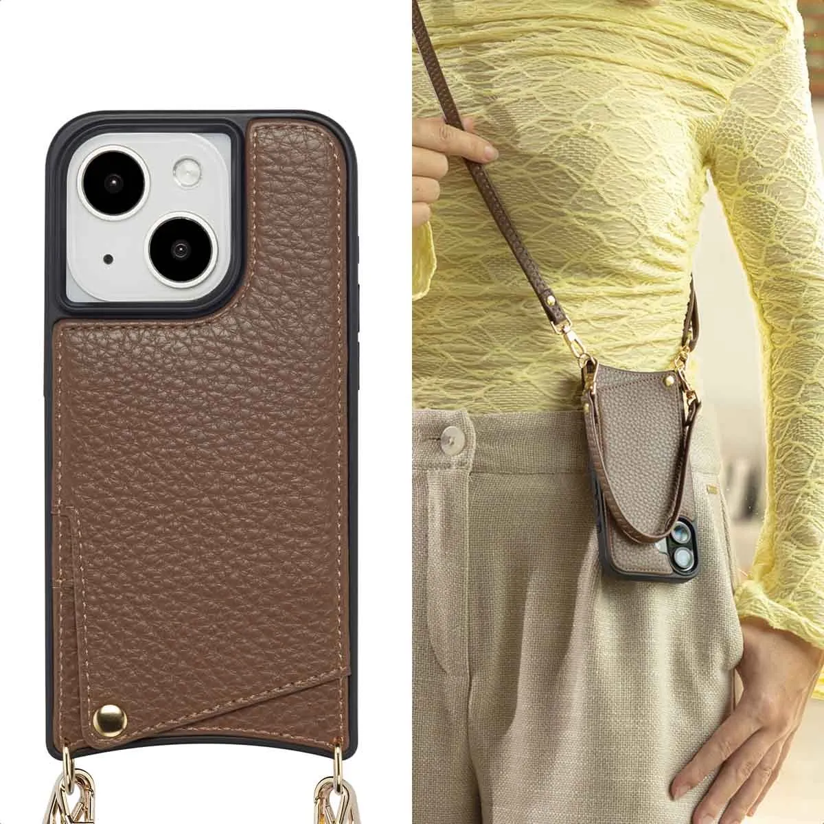 Selencia Hoesje iPhone 15 - Mocha Brown - 2 Pasjes