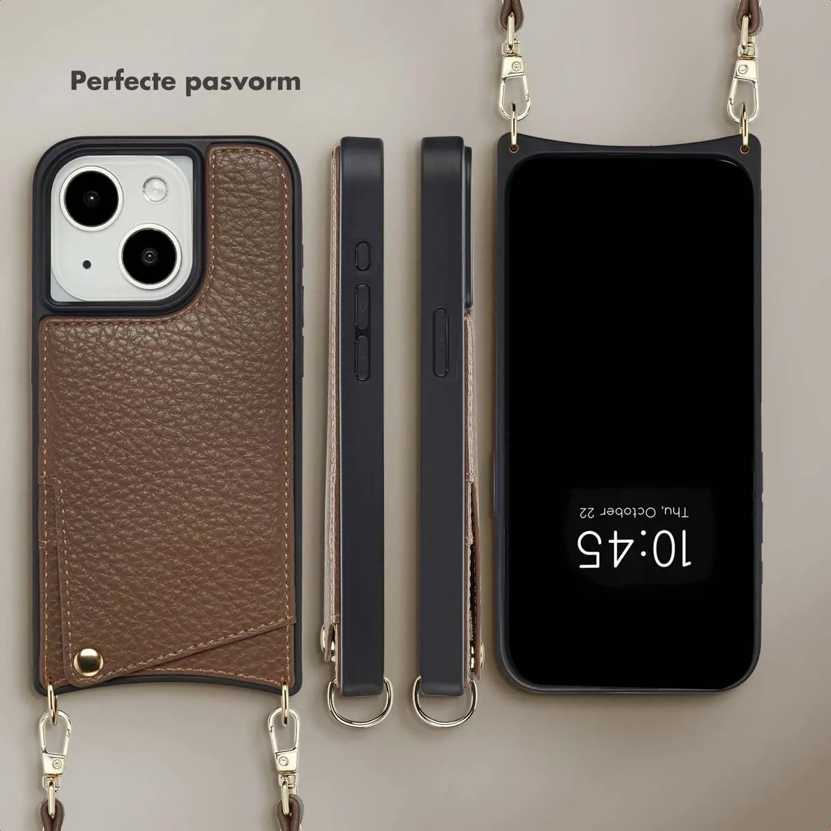 Selencia Hoesje iPhone 15 - Mocha Brown - 2 Pasjes - afbeelding 6 van 6