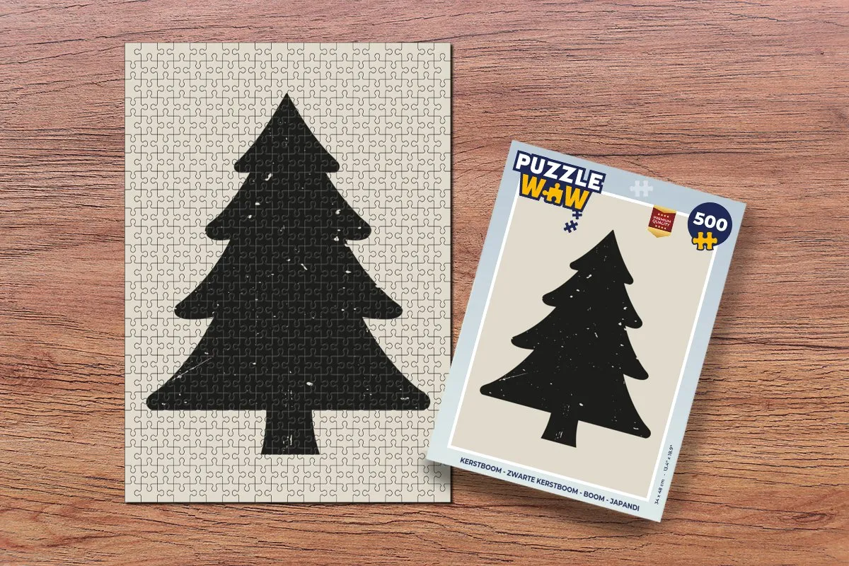 PuzzleWow Kerstboom Puzzel 500 Stuks - Japandi Stijl - Zwart/Beige