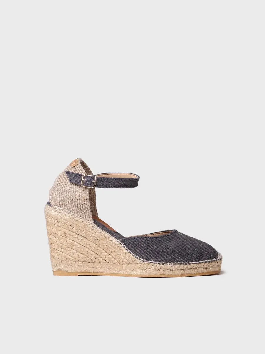 Espadrille met sleehak voor dames van linnen en katoen