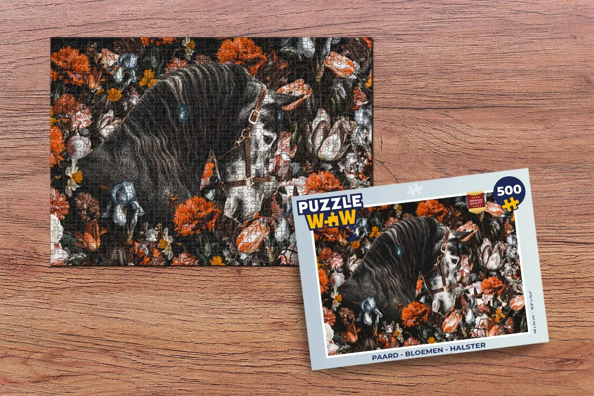PuzzleWow Paard Bloemen Halster Legpuzzel 500 Stuks - Multicolor