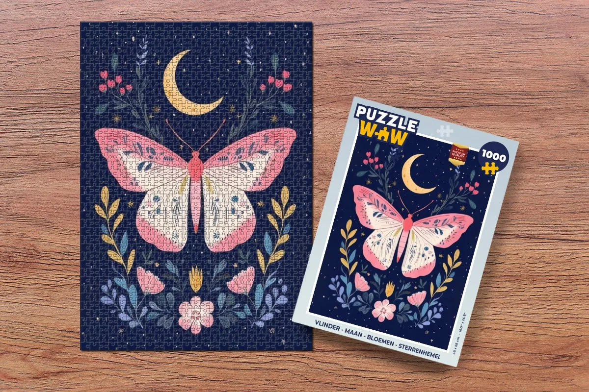 PuzzleWow Vlinder Maan Bloemen Legpuzzel 1000 Stuks