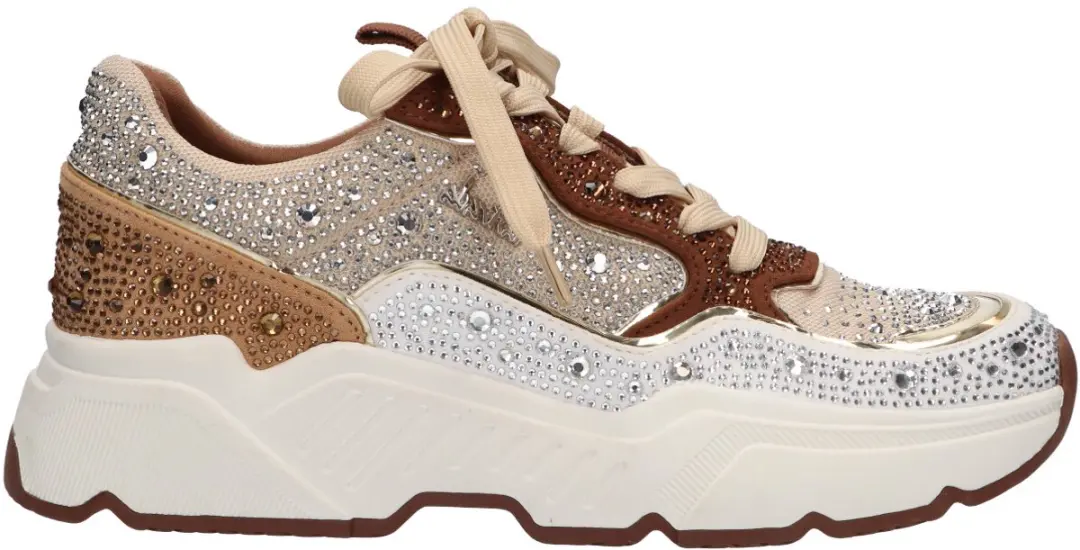 La Strada Sneaker Met Steentjes Bruin Textiel