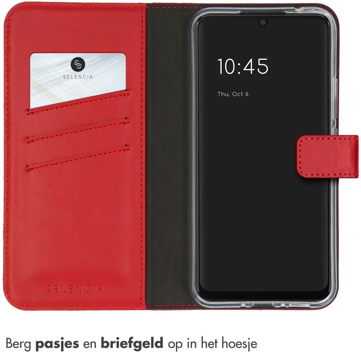 Selencia Hoesje Samsung Galaxy A34 - Rood Lederen Bookcase - 3 Pasjes