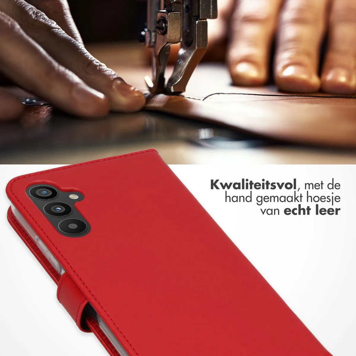Selencia Hoesje Samsung Galaxy A34 - Rood Lederen Bookcase - 3 Pasjes