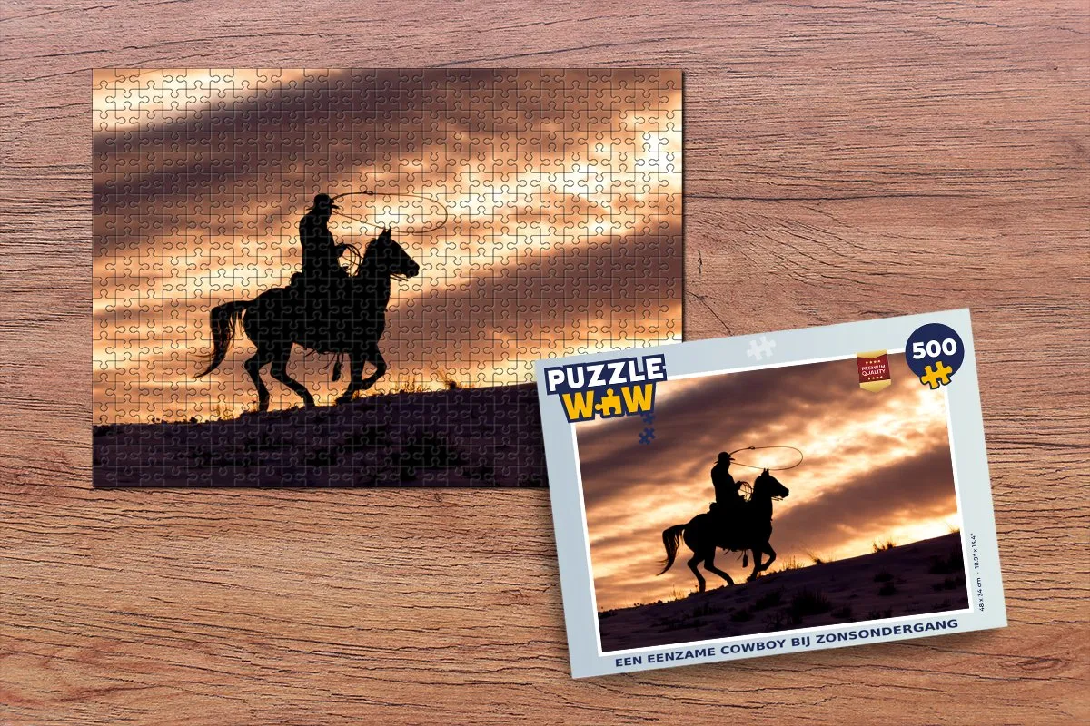 PuzzleWow Legpuzzel Een eenzame cowboy bij zonsondergang 500 Stuks - Multicolor