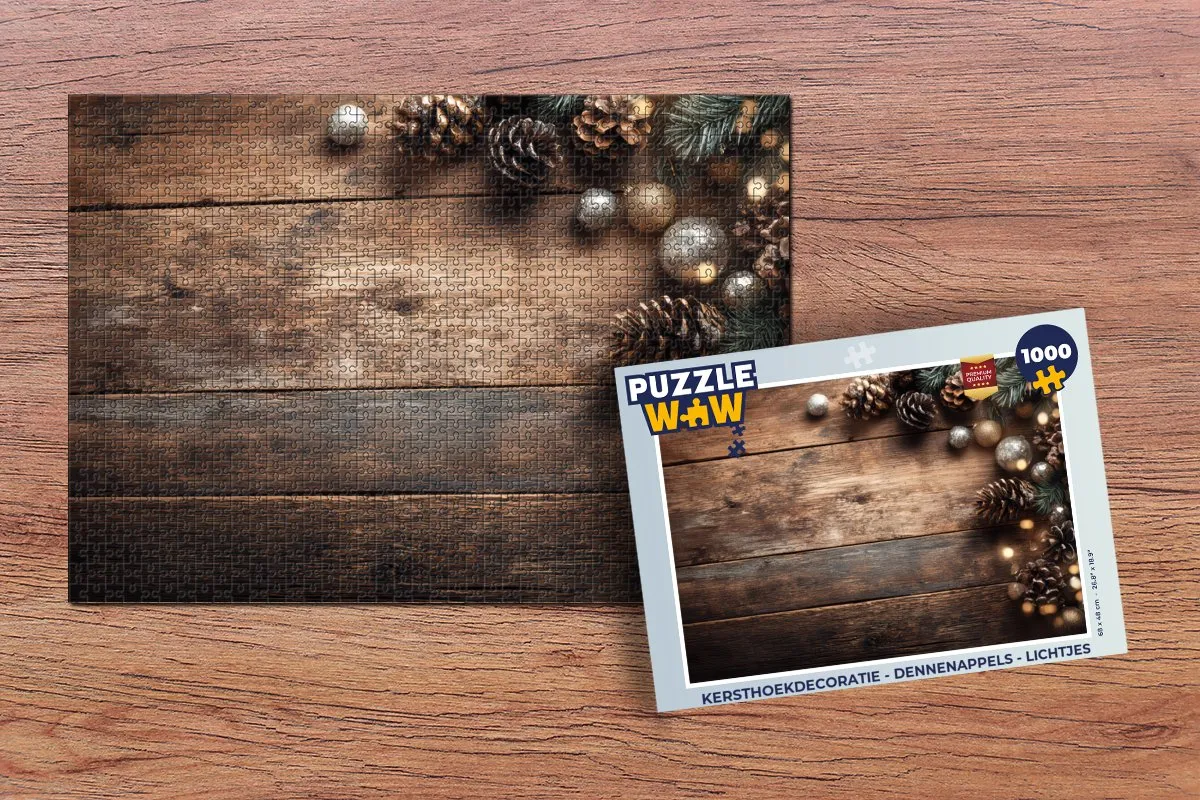 PuzzleWow Kerst Dennenappels Lichtjes Puzzle 1000 Stuks - Kerstdecoratie