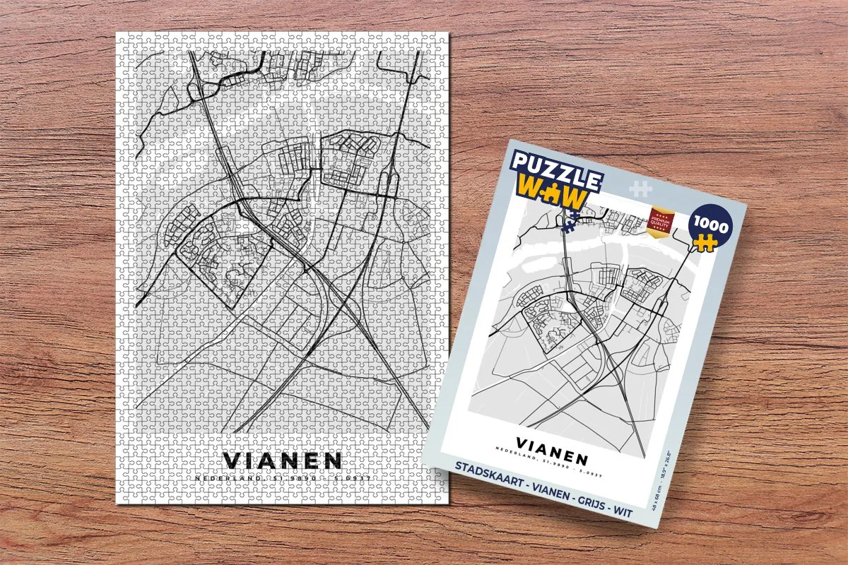 PuzzleWow Stadskaart Vianen Legpuzzel 1000 Stuks - Multicolor
