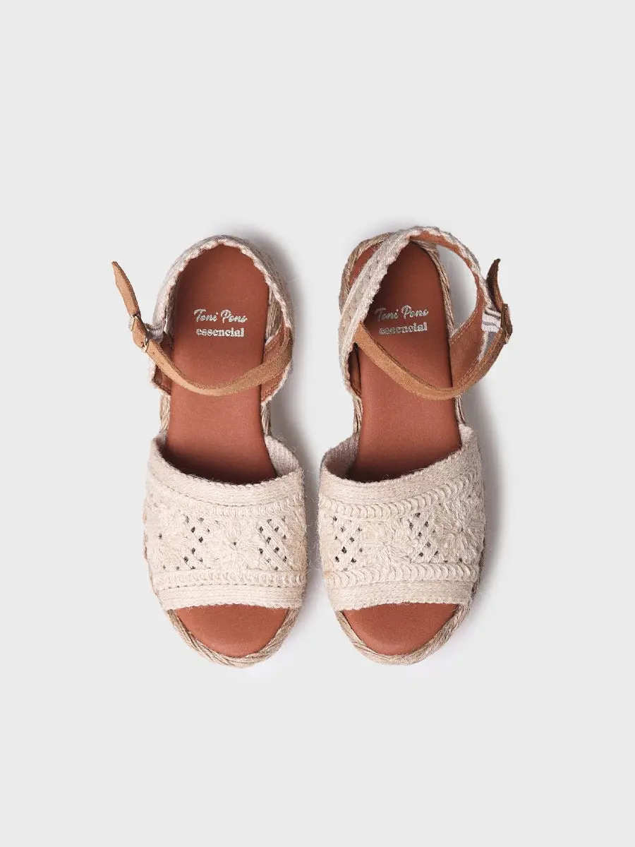 Dames espadrille met hoge hakken van gehaakte stof