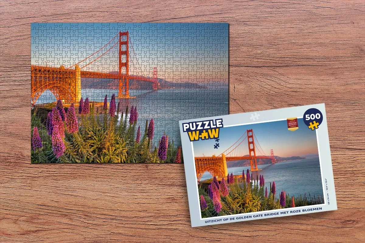 PuzzleWow Golden Gate Bridge Roze Bloemen Legpuzzel 500 Stuks