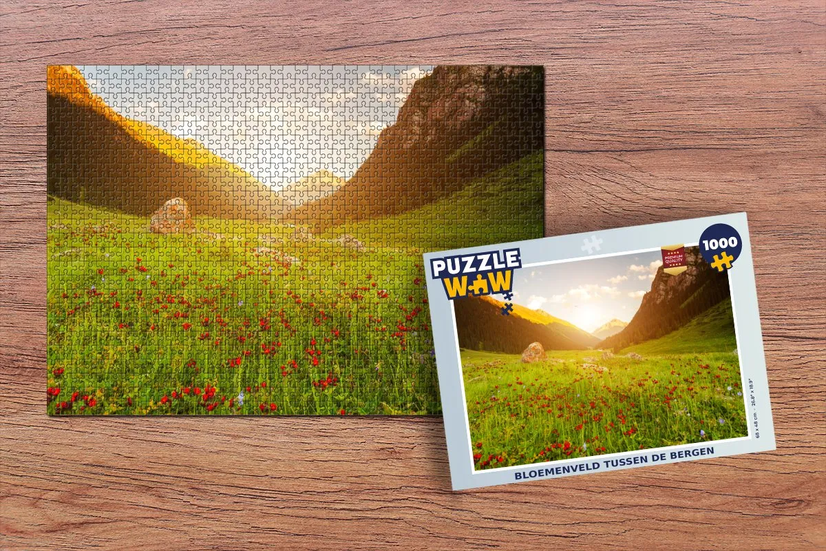 PuzzleWow Bloemen Berg Zon Legpuzzel 1000 Stuks - Multicolor