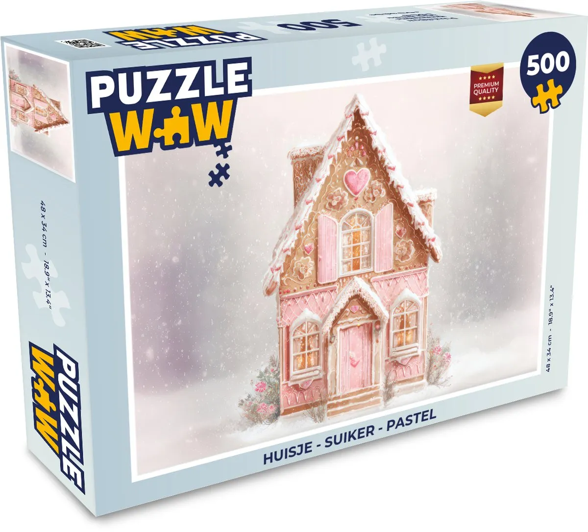 PuzzleWow Kerstpuzzel Huisje Suiker Pastel 500 Stuks